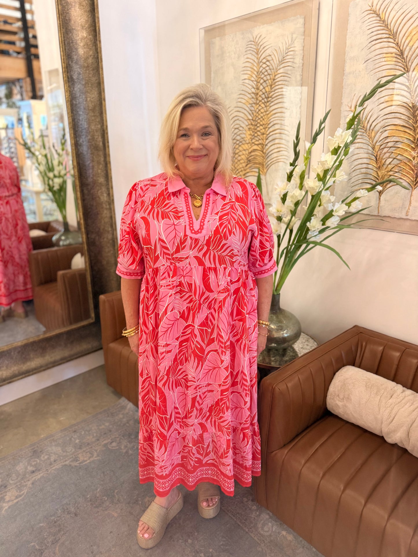 Long pink floral dress