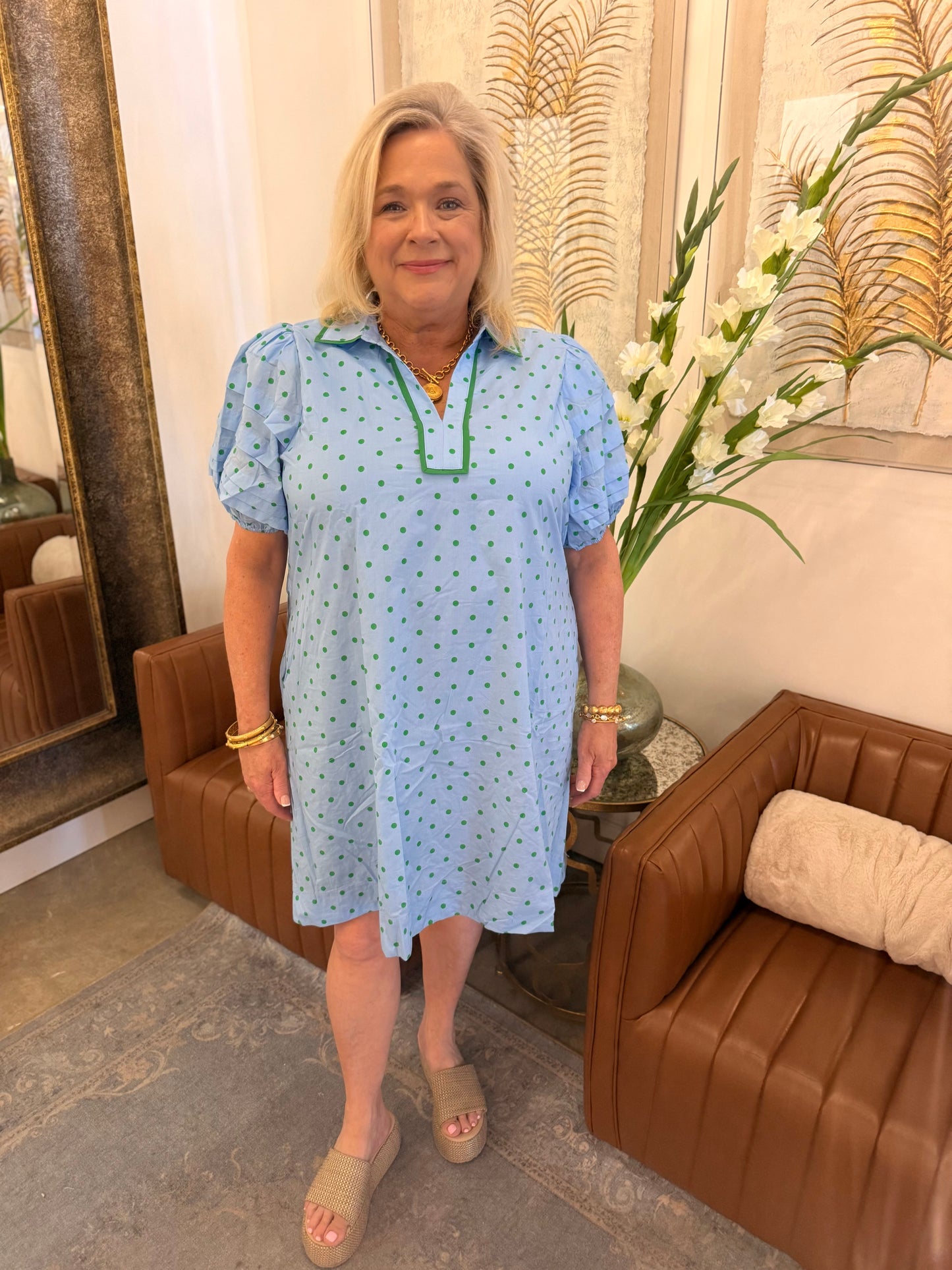 Baby blue polka dot dress