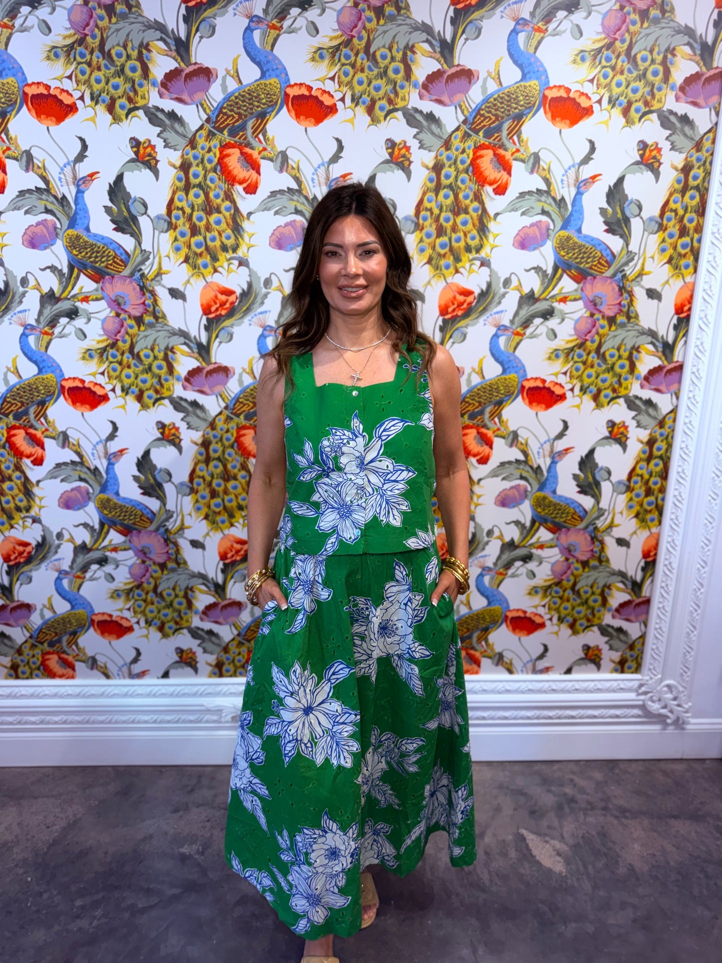 Green & blue floral top