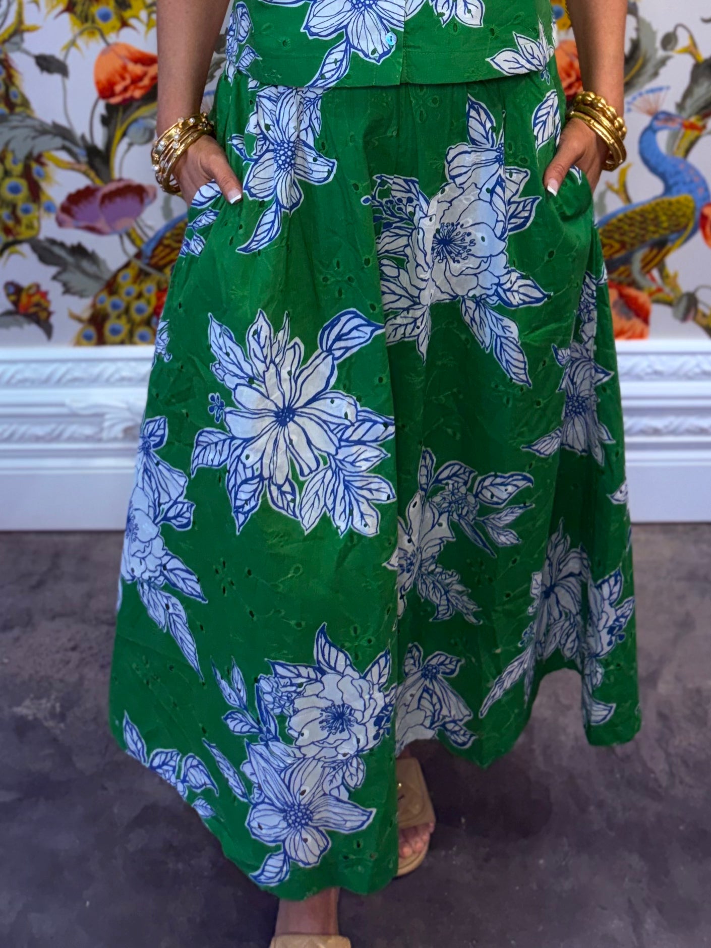 Green & blue floral skirt