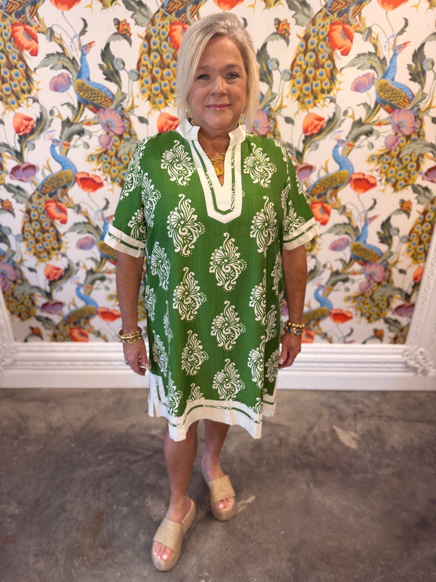 Green floral short dress