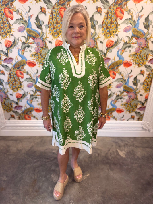 Green floral short dress