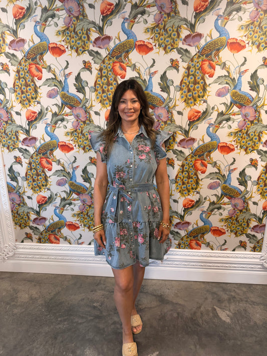 Denim floral dress