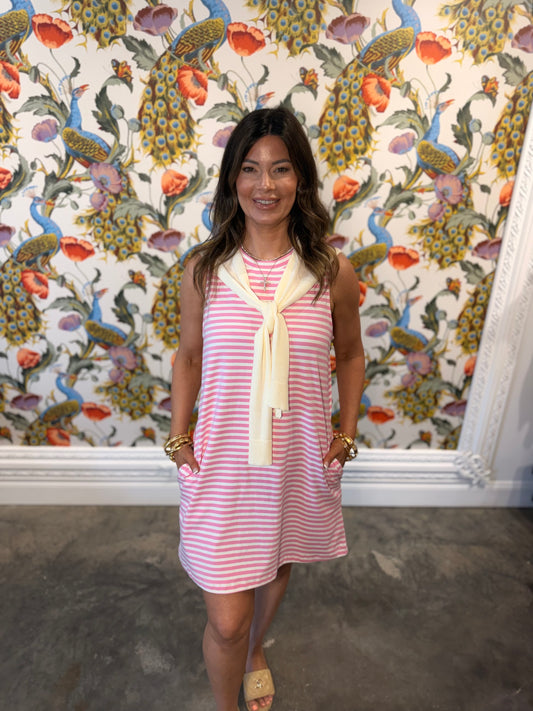 Pink white striped dress