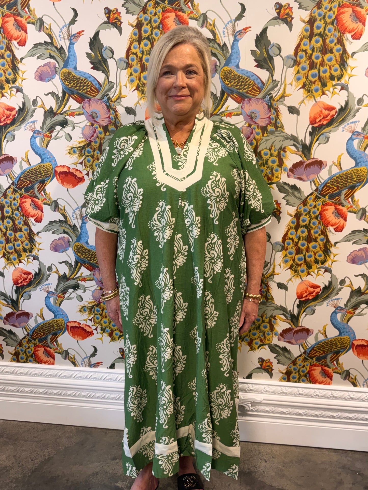 Green floral long dress