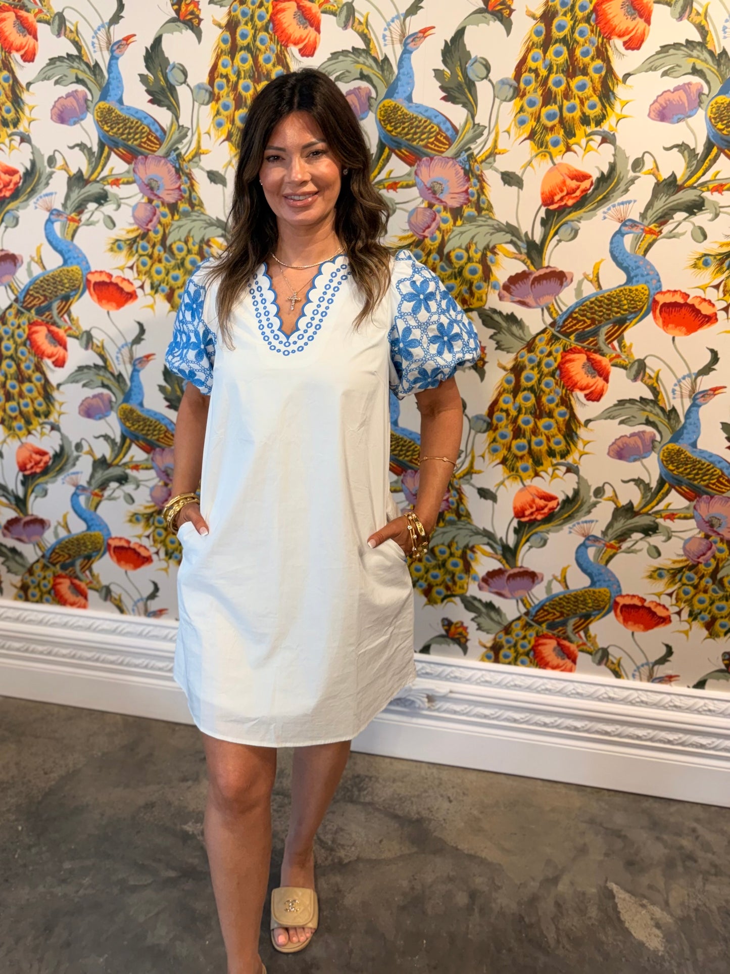 White blue floral dress