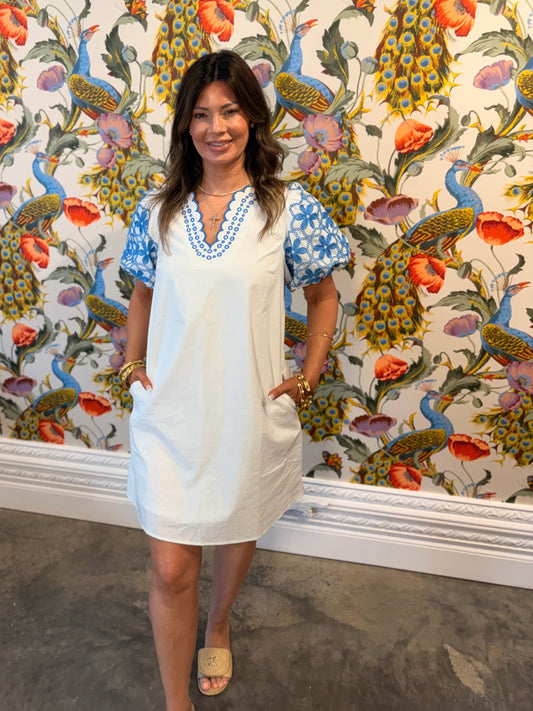 White blue floral dress