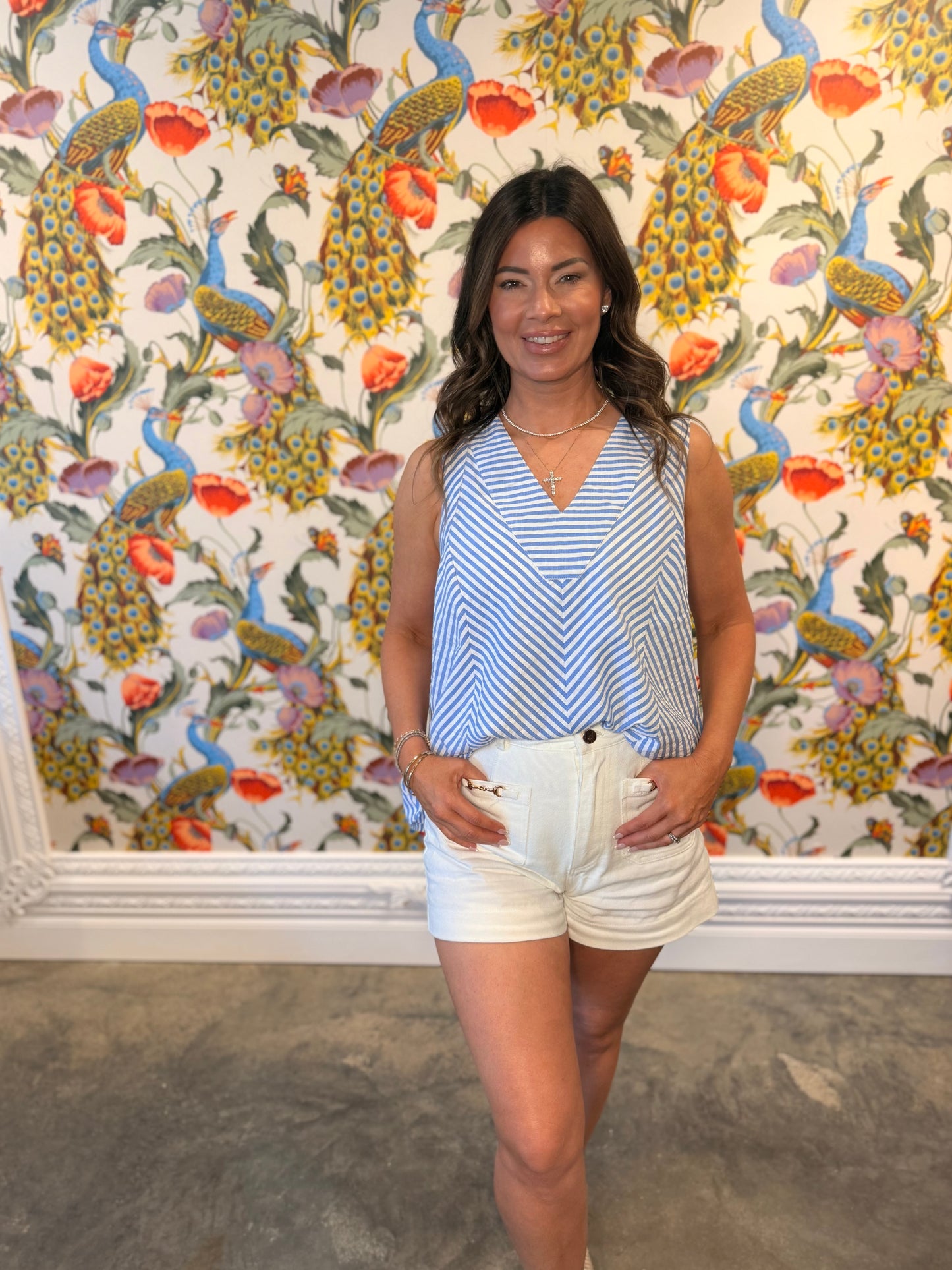Striped blue v neck